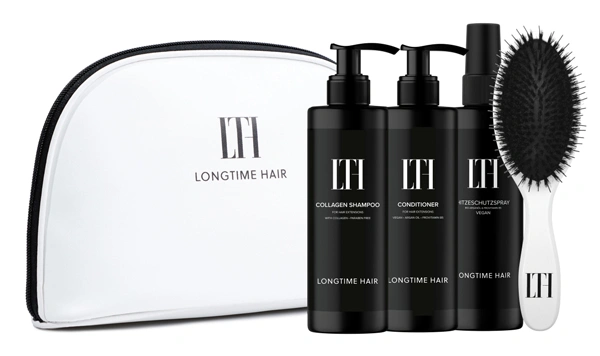 LONGTIME HAIR Pflegeset 2 bestehend aus verschiedenen Haarpflegeprodukten, einer Extensionsbürste und die passende Kosmetiktasche